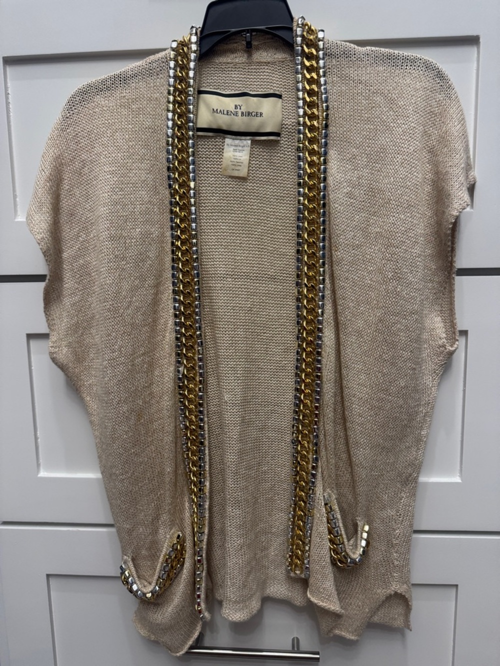 Timeless statement Malene Birger Knit Cardigan w Gold & Silver Chain Trim XXS